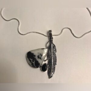 White Buffalo Black Onyx 925 Sterling Silver Necklace